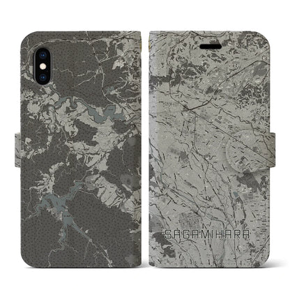 【相模原（神奈川県）】地図柄iPhoneケース（手帳タイプ）モノトーン・iPhone XS / X 用