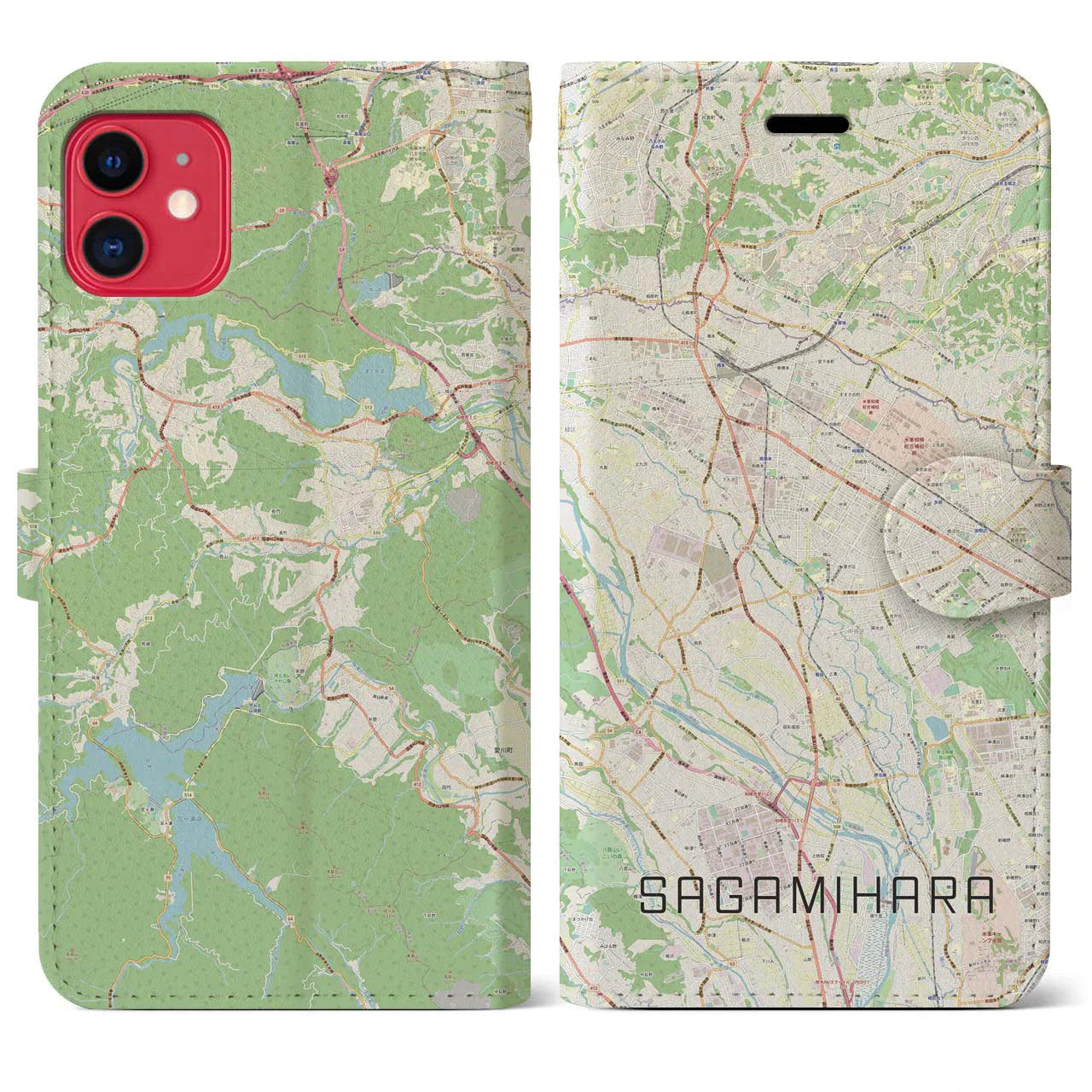 【相模原（神奈川県）】地図柄iPhoneケース（手帳タイプ）ナチュラル・iPhone 11 用