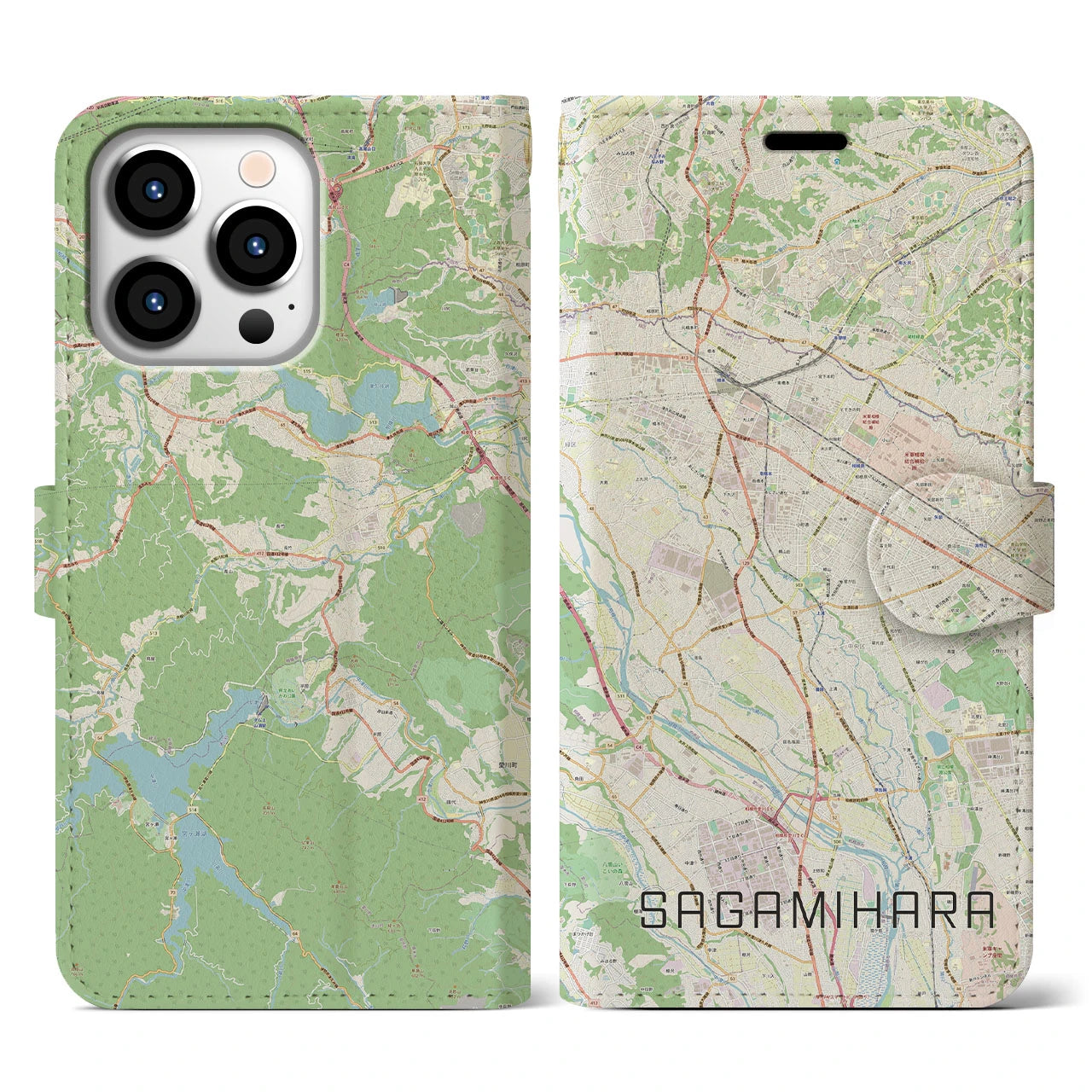 【相模原（神奈川県）】地図柄iPhoneケース（手帳タイプ）