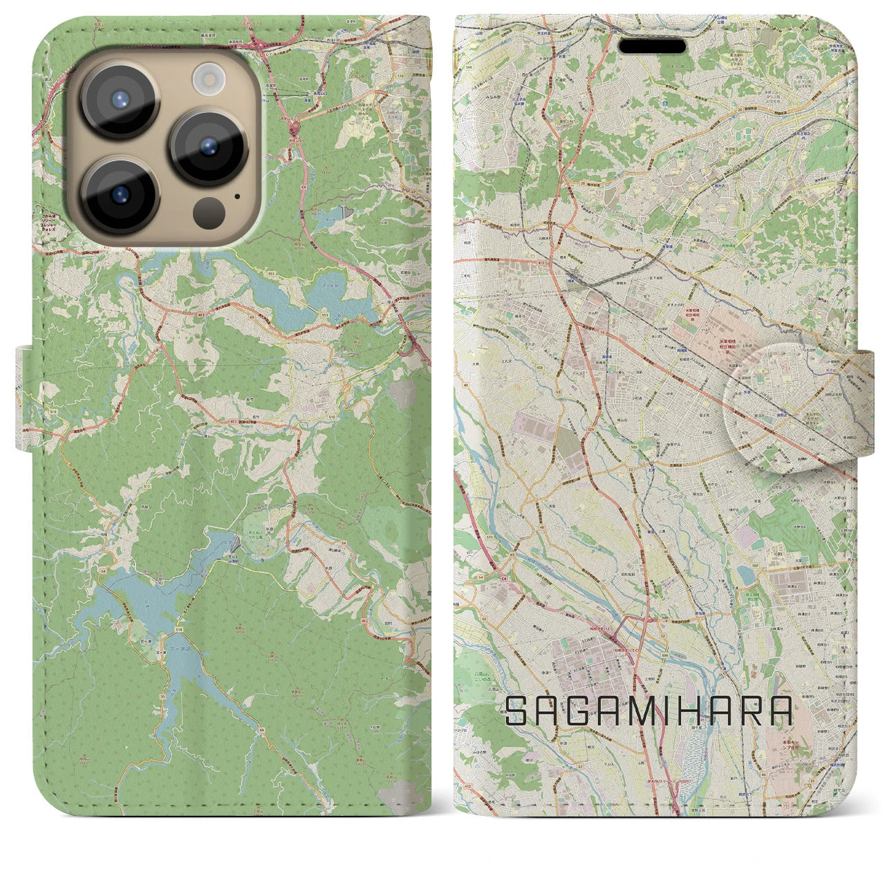 【相模原（神奈川県）】地図柄iPhoneケース（手帳タイプ）