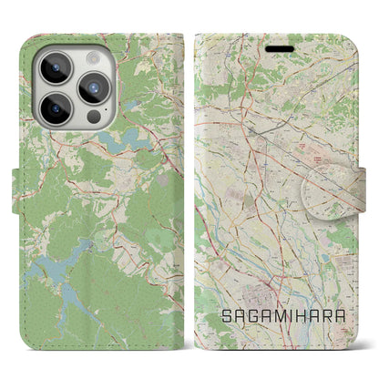 【相模原（神奈川県）】地図柄iPhoneケース（手帳タイプ）ナチュラル・iPhone 15 Pro 用