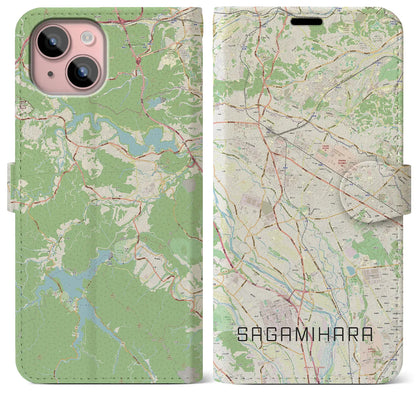 【相模原（神奈川県）】地図柄iPhoneケース（手帳タイプ）ナチュラル・iPhone 15 Plus 用