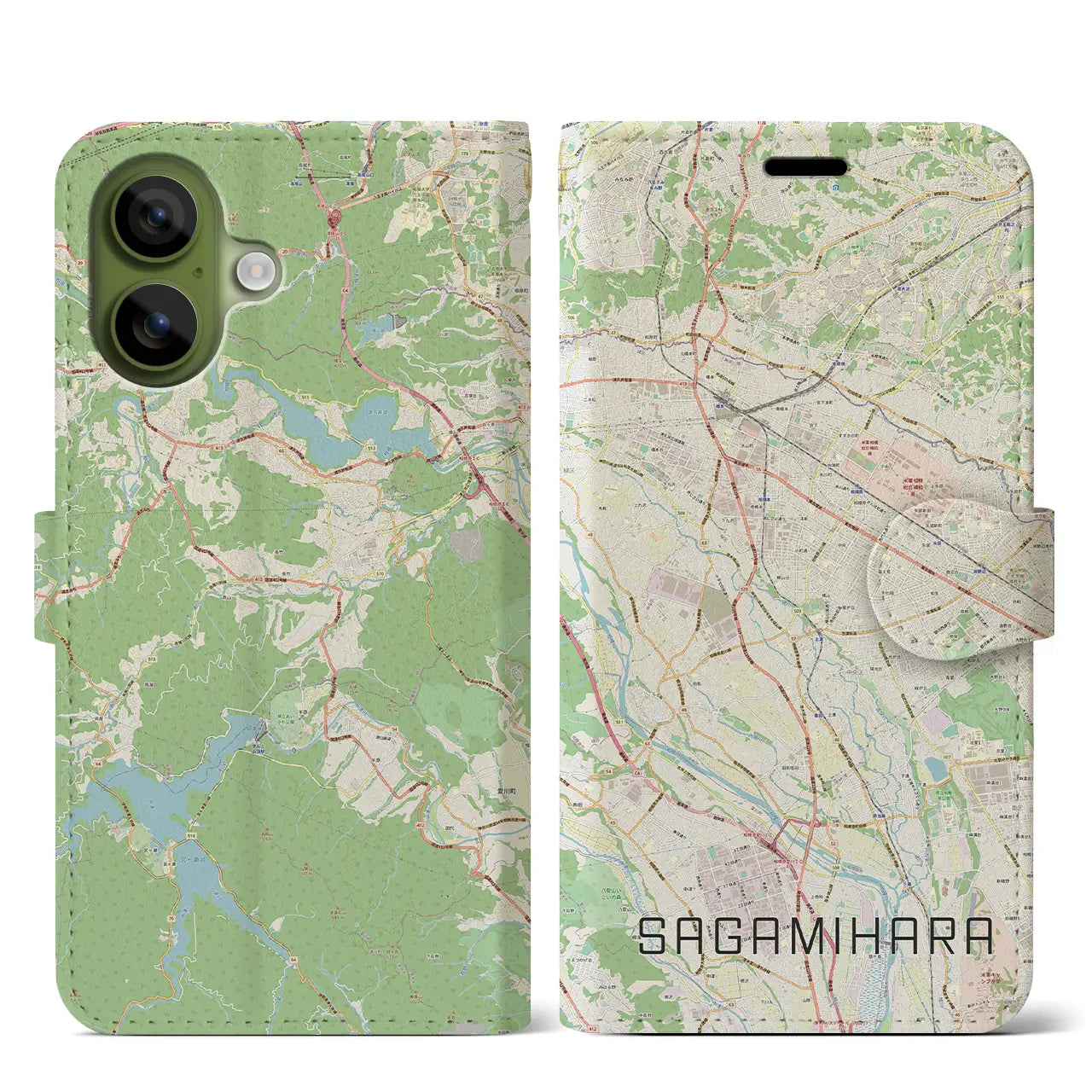 【相模原（神奈川県）】地図柄iPhoneケース（手帳タイプ）