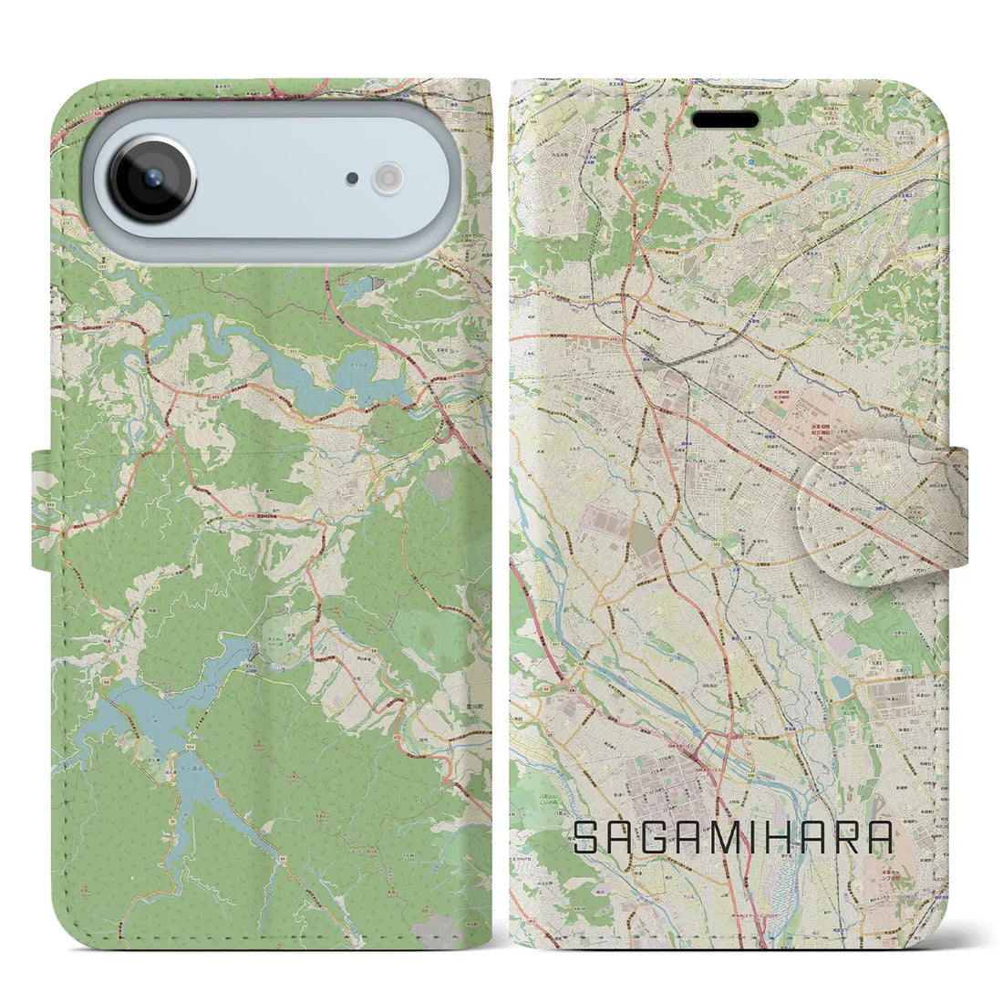 【相模原（神奈川県）】地図柄iPhoneケース（手帳タイプ）モノトーン・iPhone 17 Pro Max 用
