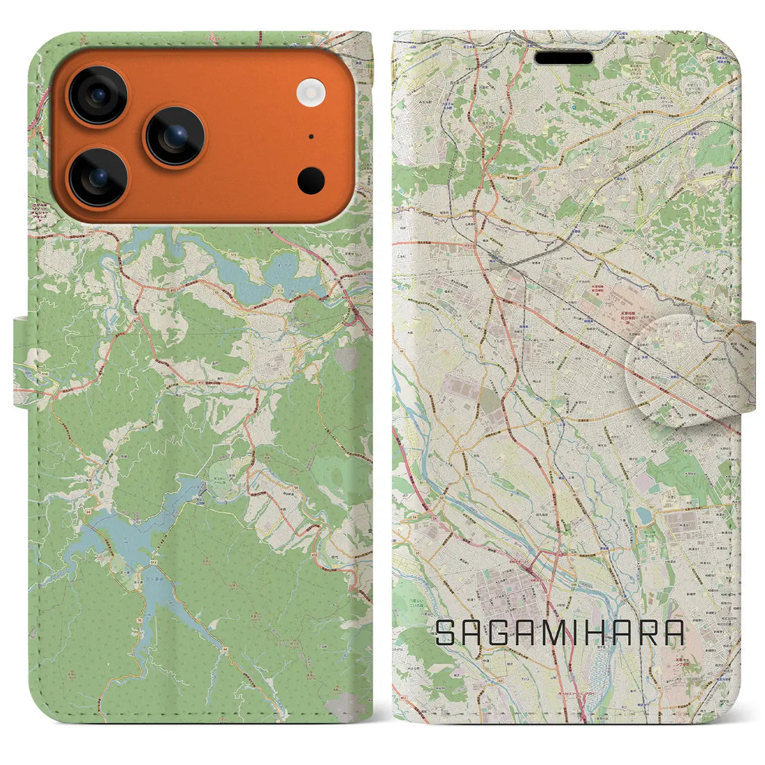 【相模原（神奈川県）】地図柄iPhoneケース（手帳タイプ）ナチュラル・iPhone 17 Pro Max 用
