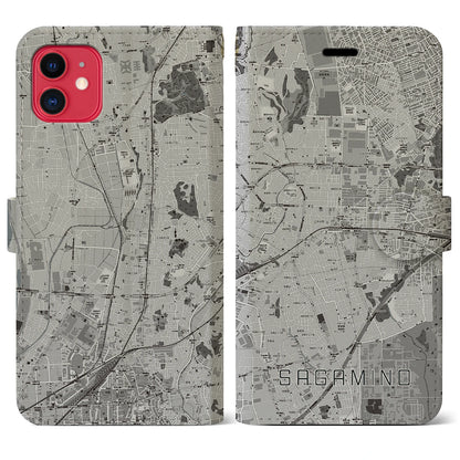 【さがみ野（神奈川県）】地図柄iPhoneケース（手帳タイプ）モノトーン・iPhone 11 用