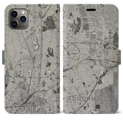 【さがみ野（神奈川県）】地図柄iPhoneケース（手帳タイプ）モノトーン・iPhone 11 Pro Max 用