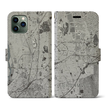 【さがみ野（神奈川県）】地図柄iPhoneケース（手帳タイプ）モノトーン・iPhone 11 Pro 用
