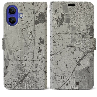 【さがみ野（神奈川県）】地図柄iPhoneケース（手帳タイプ）モノトーン・iPhone 16 Pro Max 用