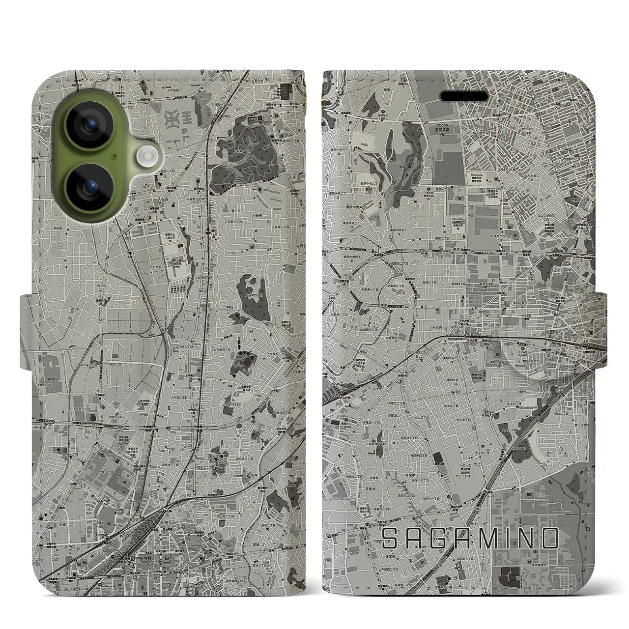 【さがみ野（神奈川県）】地図柄iPhoneケース（手帳タイプ）