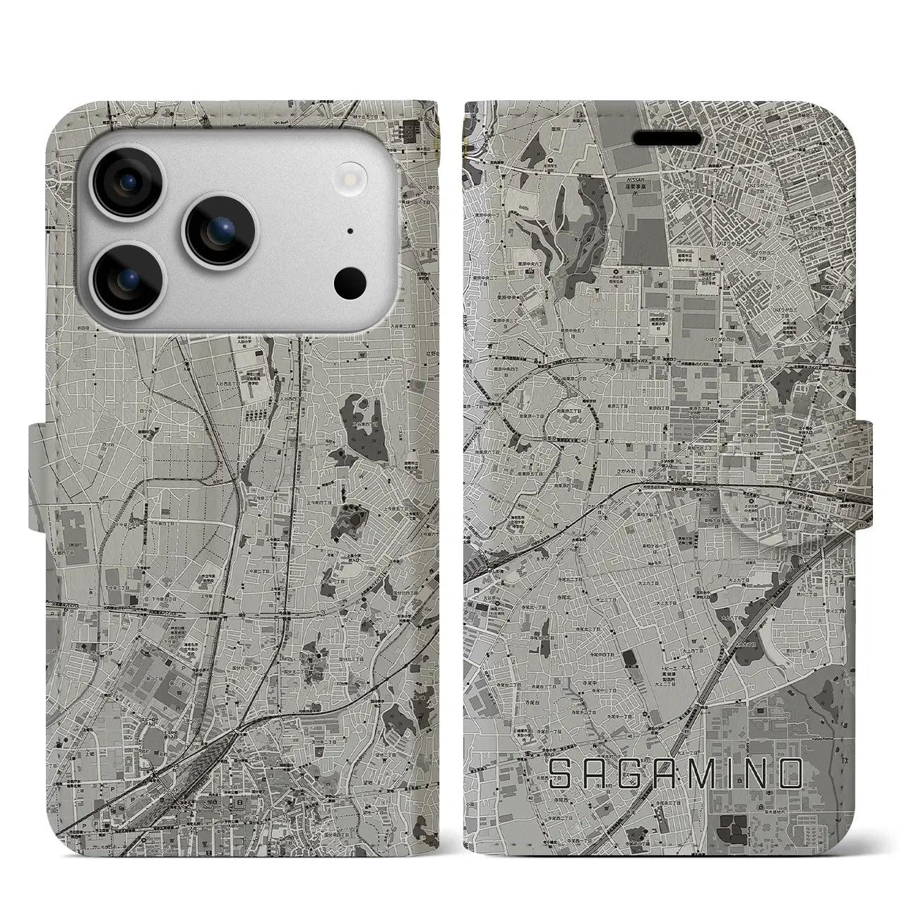 【さがみ野（神奈川県）】地図柄iPhoneケース（手帳タイプ）