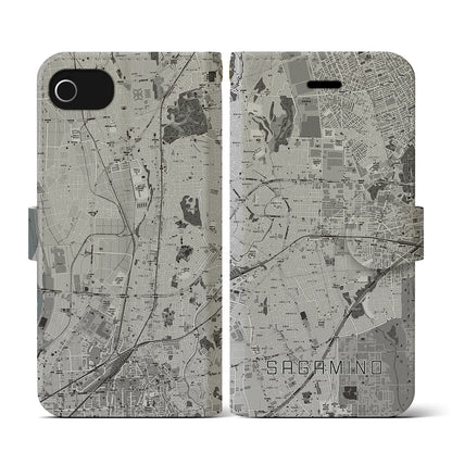 【さがみ野（神奈川県）】地図柄iPhoneケース（手帳タイプ）モノトーン・iPhone SE（第3 / 第2世代） / 8 / 7 / 6s / 6 用