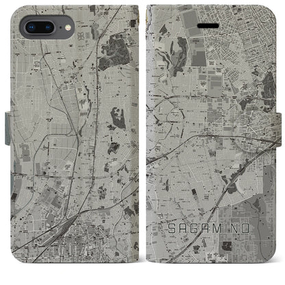 【さがみ野（神奈川県）】地図柄iPhoneケース（手帳タイプ）モノトーン・iPhone 8Plus /7Plus / 6sPlus / 6Plus 用