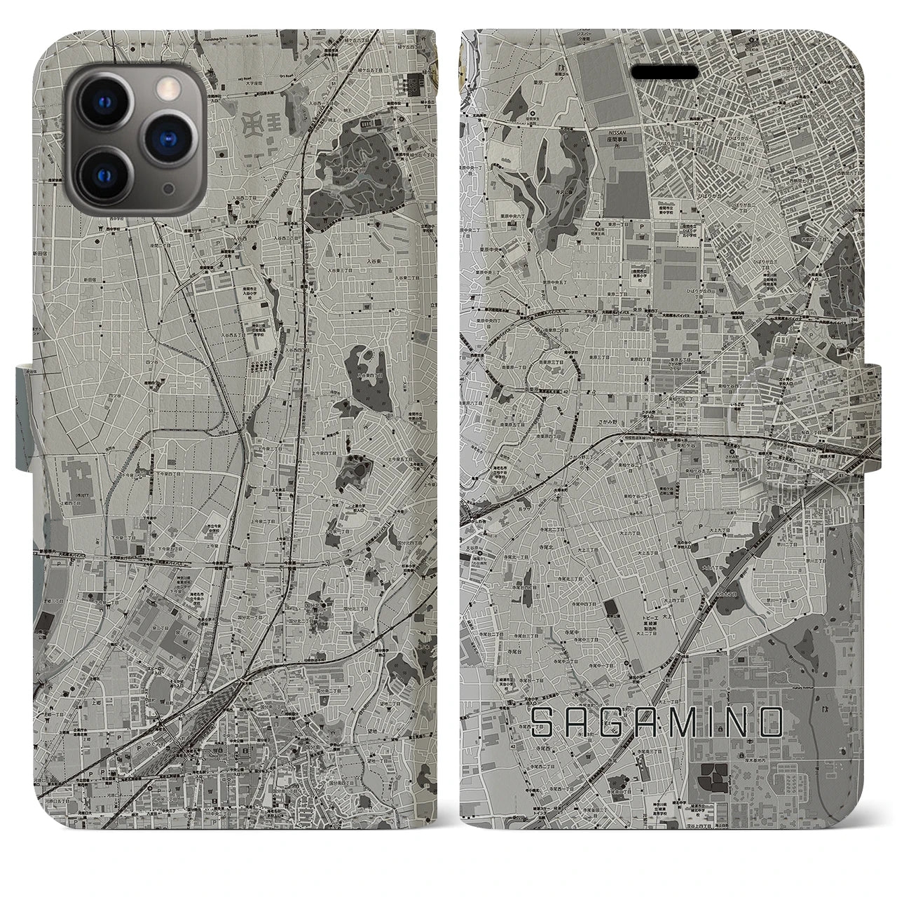 【さがみ野（神奈川県）】地図柄iPhoneケース（手帳タイプ）
