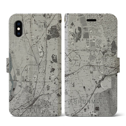 【さがみ野（神奈川県）】地図柄iPhoneケース（手帳タイプ）モノトーン・iPhone XS / X 用