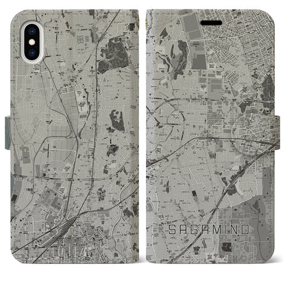 【さがみ野（神奈川県）】地図柄iPhoneケース（手帳タイプ）モノトーン・iPhone XS Max 用