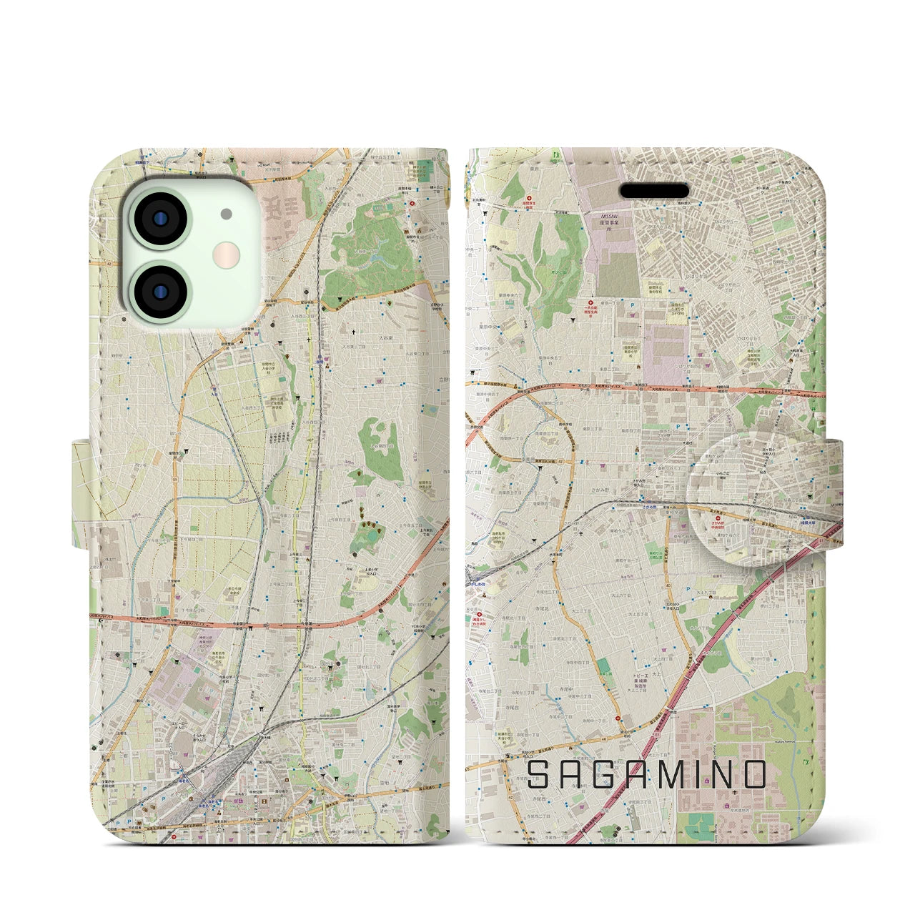 【さがみ野（神奈川県）】地図柄iPhoneケース（手帳タイプ）