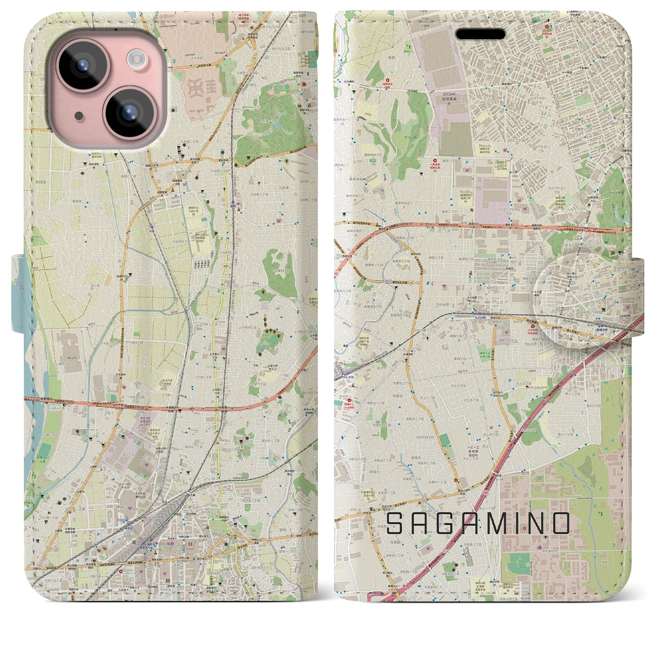 【さがみ野（神奈川県）】地図柄iPhoneケース（手帳タイプ）