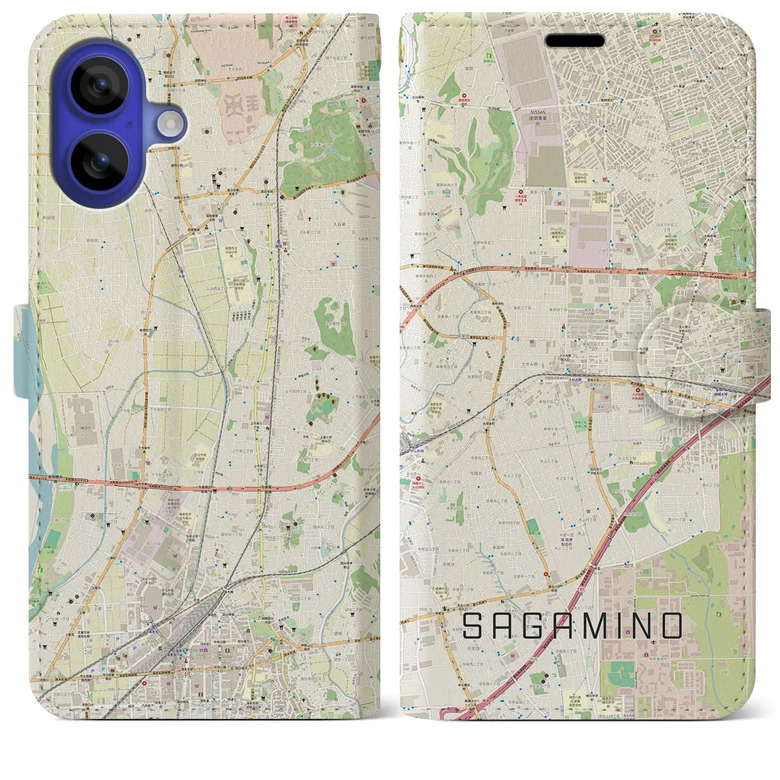 【さがみ野(神奈川県)】地図柄iPhoneケース(手帳タイプ)ナチュラル・iPhone 16 Pro Max 用