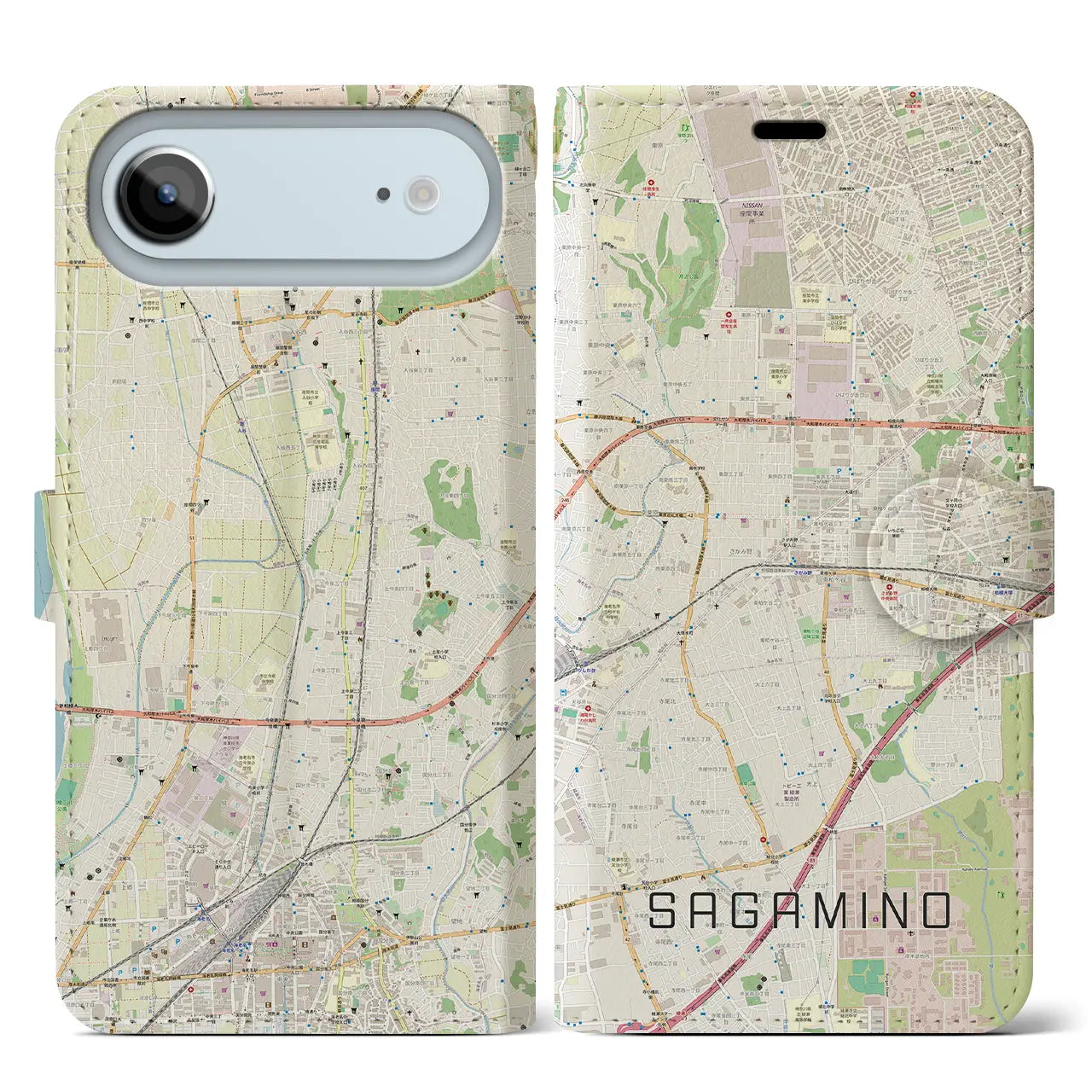 【さがみ野（神奈川県）】地図柄iPhoneケース（手帳タイプ）