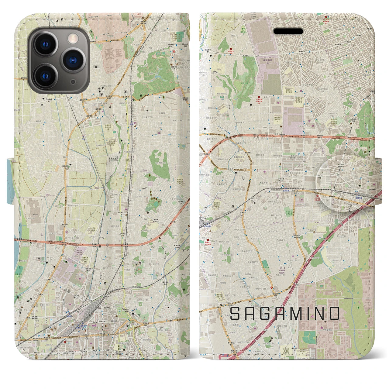 【さがみ野（神奈川県）】地図柄iPhoneケース（手帳タイプ）