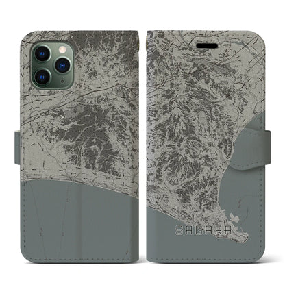 【相良（静岡県）】地図柄iPhoneケース（手帳タイプ）モノトーン・iPhone 11 Pro 用