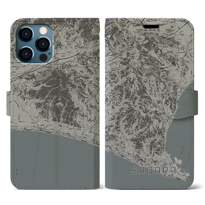 【相良（静岡県）】地図柄iPhoneケース（手帳タイプ）モノトーン・iPhone 12 / 12 Pro 用