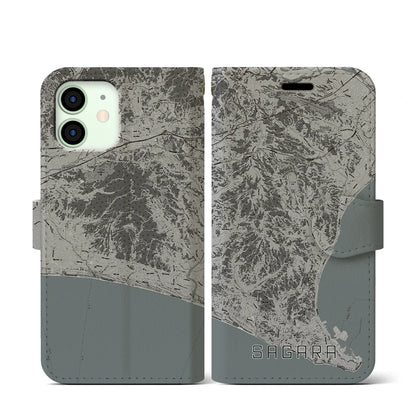 【相良（静岡県）】地図柄iPhoneケース（手帳タイプ）モノトーン・iPhone 12 mini 用