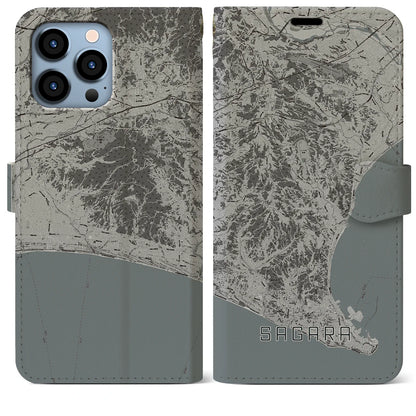 【相良（静岡県）】地図柄iPhoneケース（手帳タイプ）モノトーン・iPhone 13 Pro Max 用