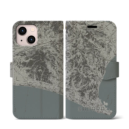 【相良（静岡県）】地図柄iPhoneケース（手帳タイプ）モノトーン・iPhone 13 mini 用