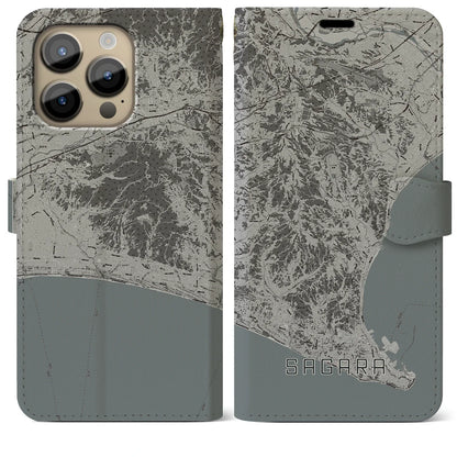 【相良（静岡県）】地図柄iPhoneケース（手帳タイプ）モノトーン・iPhone 14 Pro Max 用
