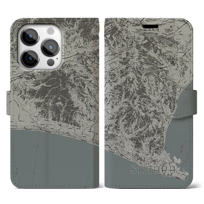 【相良（静岡県）】地図柄iPhoneケース（手帳タイプ）モノトーン・iPhone 14 Pro 用