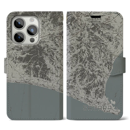 【相良（静岡県）】地図柄iPhoneケース（手帳タイプ）モノトーン・iPhone 15 Pro 用