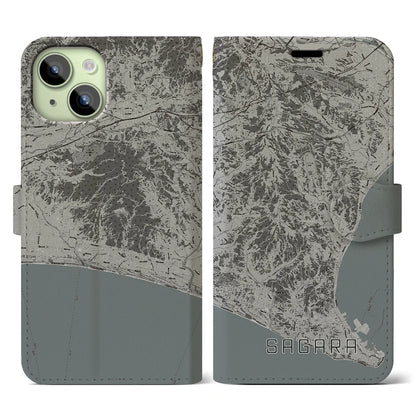 【相良（静岡県）】地図柄iPhoneケース（手帳タイプ）モノトーン・iPhone 15 用