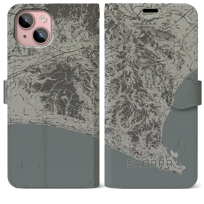 【相良（静岡県）】地図柄iPhoneケース（手帳タイプ）モノトーン・iPhone 15 Plus 用