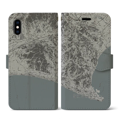 【相良（静岡県）】地図柄iPhoneケース（手帳タイプ）モノトーン・iPhone XS / X 用
