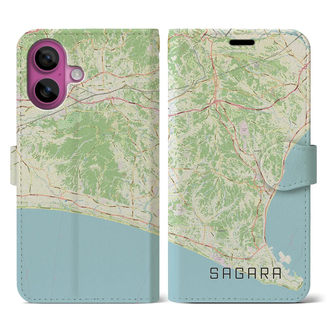 【相良（静岡県）】地図柄iPhoneケース（手帳タイプ）ナチュラル・iPhone 16 Pro 用