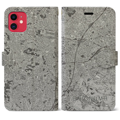 【鷺沼（神奈川県）】地図柄iPhoneケース（手帳タイプ）モノトーン・iPhone 11 用