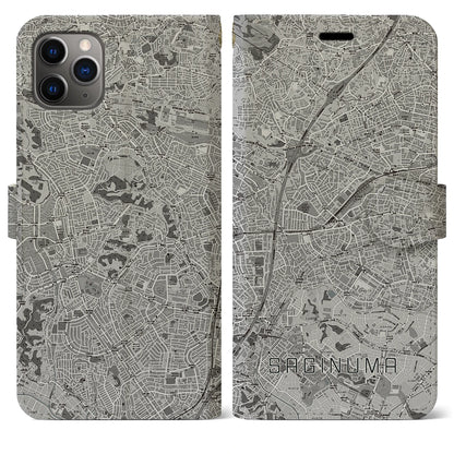 【鷺沼（神奈川県）】地図柄iPhoneケース（手帳タイプ）モノトーン・iPhone 11 Pro Max 用