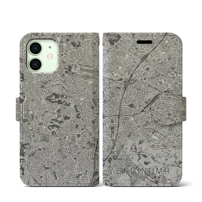 【鷺沼（神奈川県）】地図柄iPhoneケース（手帳タイプ）モノトーン・iPhone 12 mini 用