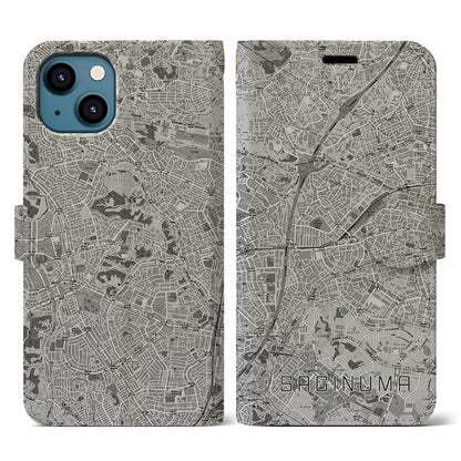 【鷺沼（神奈川県）】地図柄iPhoneケース（手帳タイプ）モノトーン・iPhone 13 用