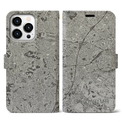 【鷺沼（神奈川県）】地図柄iPhoneケース（手帳タイプ）モノトーン・iPhone 13 Pro 用