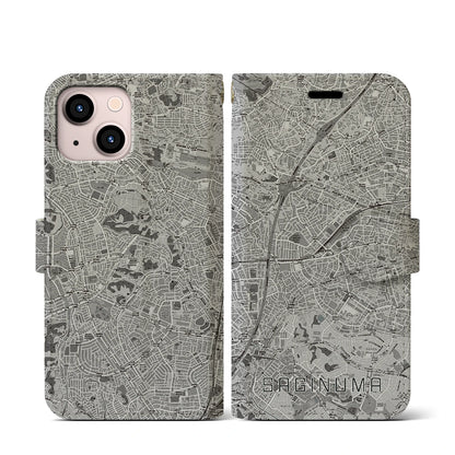 【鷺沼（神奈川県）】地図柄iPhoneケース（手帳タイプ）モノトーン・iPhone 13 mini 用