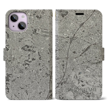 【鷺沼（神奈川県）】地図柄iPhoneケース（手帳タイプ）モノトーン・iPhone 14 用