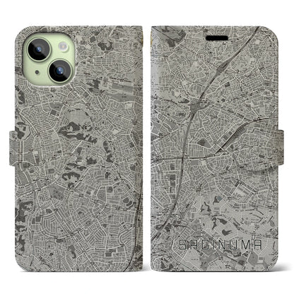 【鷺沼（神奈川県）】地図柄iPhoneケース（手帳タイプ）モノトーン・iPhone 15 用