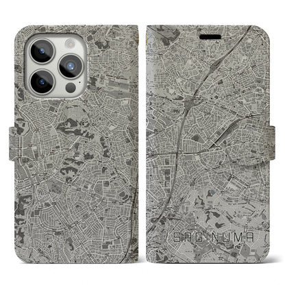 【鷺沼（神奈川県）】地図柄iPhoneケース（手帳タイプ）モノトーン・iPhone 15 Pro 用