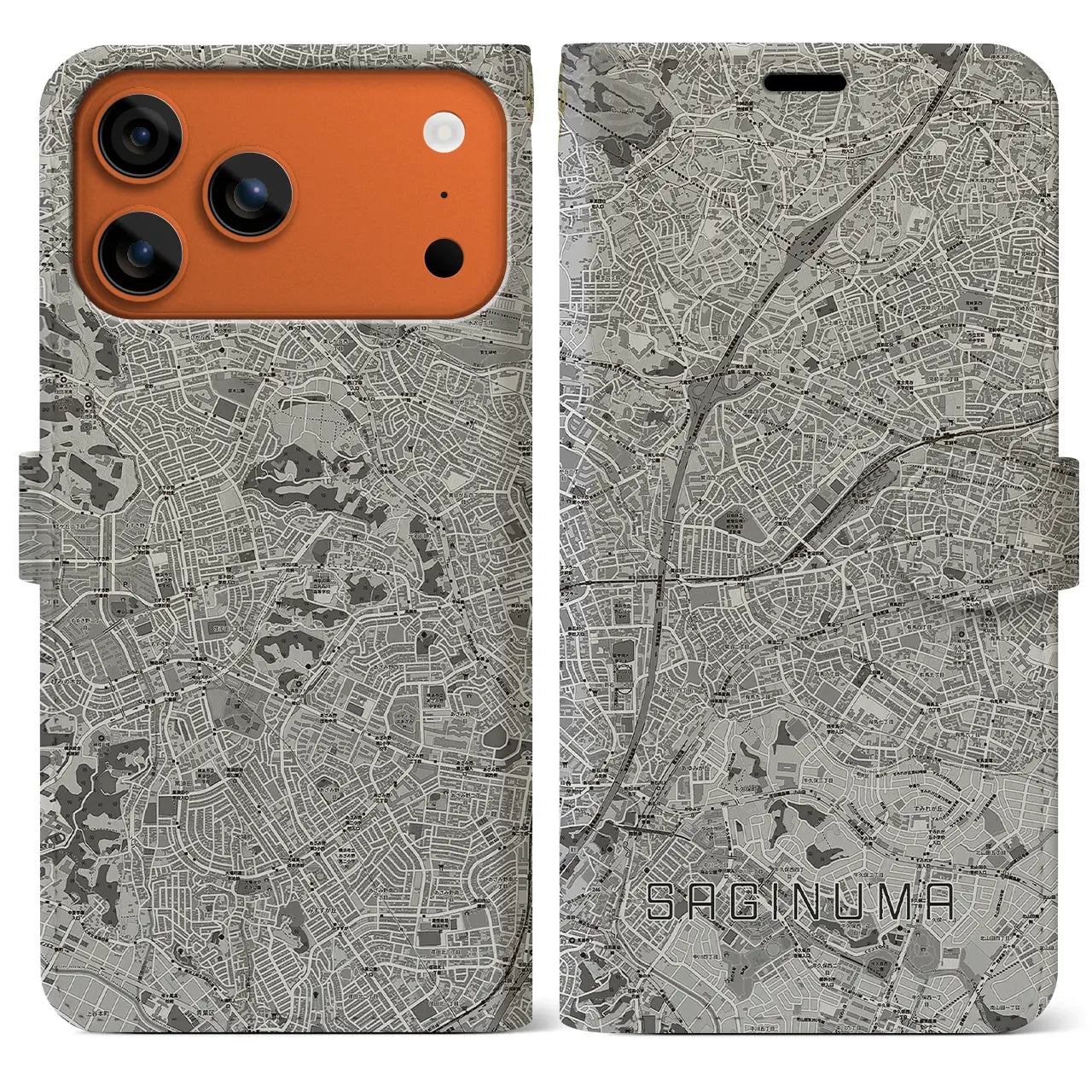 【鷺沼（神奈川県）】地図柄iPhoneケース（手帳タイプ）