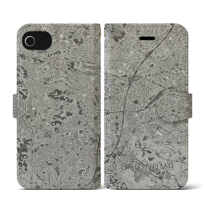 【鷺沼（神奈川県）】地図柄iPhoneケース（手帳タイプ）モノトーン・iPhone SE（第3 / 第2世代） / 8 / 7 / 6s / 6 用