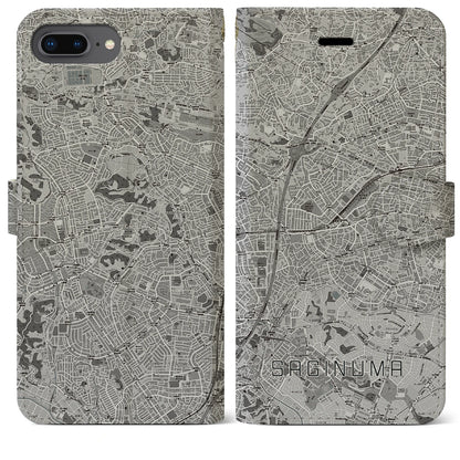 【鷺沼（神奈川県）】地図柄iPhoneケース（手帳タイプ）モノトーン・iPhone 8Plus /7Plus / 6sPlus / 6Plus 用