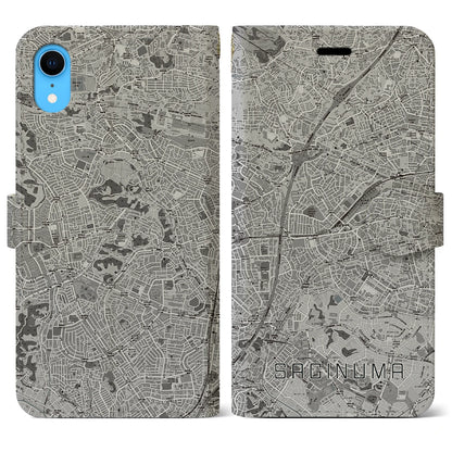 【鷺沼（神奈川県）】地図柄iPhoneケース（手帳タイプ）モノトーン・iPhone XR 用